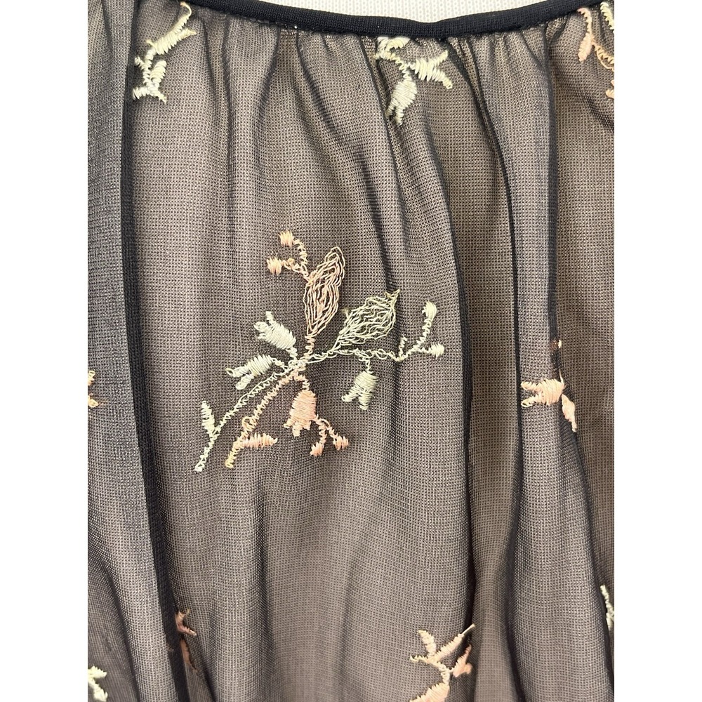 Vintage Sheer Nightgown Black Blush 38 Embroidered 50s Cinderella Full Floral - Picture 4 of 13